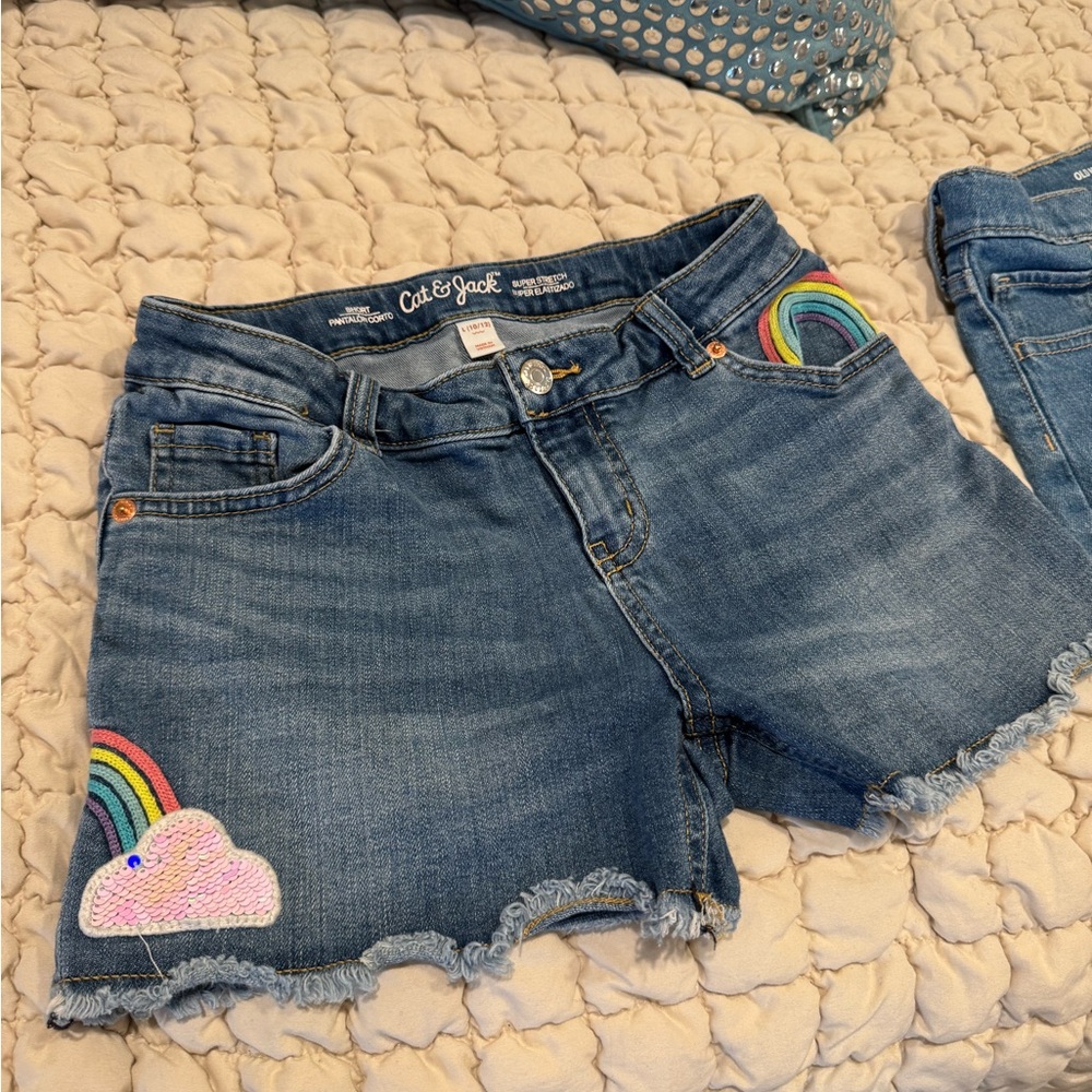 Bundle! 2 pairs Girls Denim Shorts | Cat & Jack with Rainbow Design and Old Navy